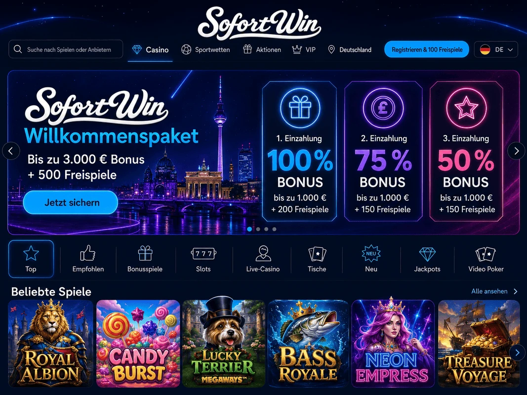 SofortWin Casino Deutschland Lobby