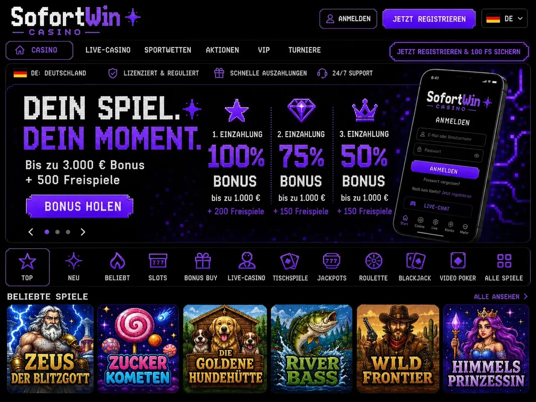 SofortWin Casino Login und Registrierung